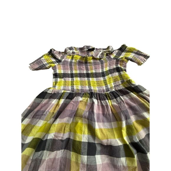 Torrid Smocked Off-Shoulder Plaid Peplum Blouse Yellow Lavender Black Sz M/L - Picture 5 of 7
